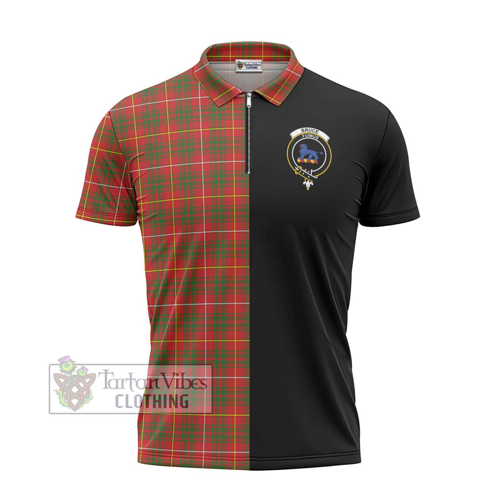 Bruce Modern Tartan Zipper Polo Shirt with Family Crest and Half Of Me Style - Tartanvibesclothing Shop