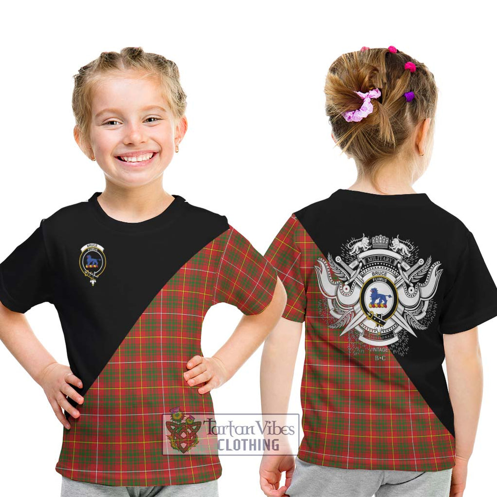 Bruce Modern Tartan Kid T-Shirt with Family Crest and Military Logo Style - Tartanvibesclothing Shop