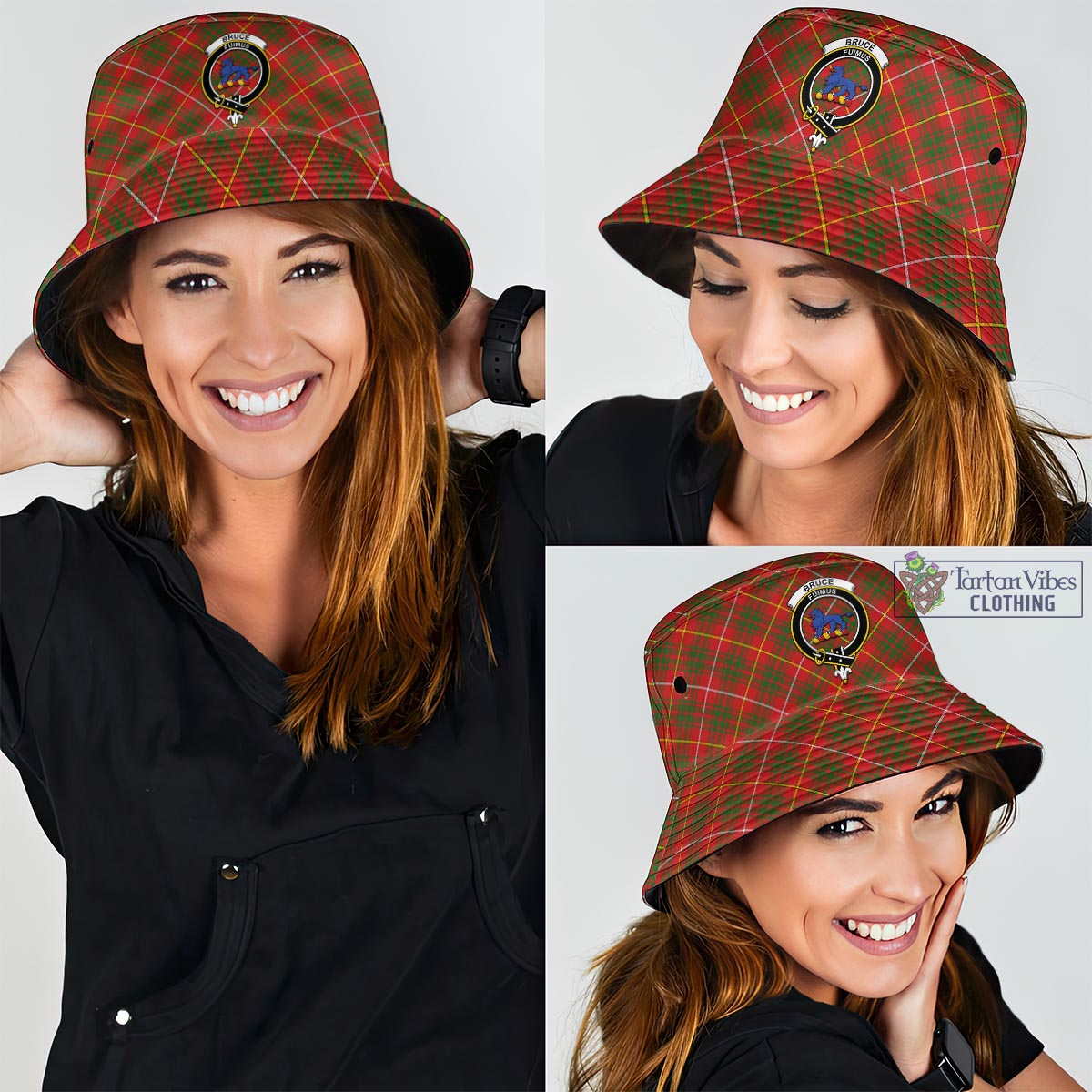 Tartan Vibes Clothing Bruce Modern Tartan Bucket Hat with Family Crest