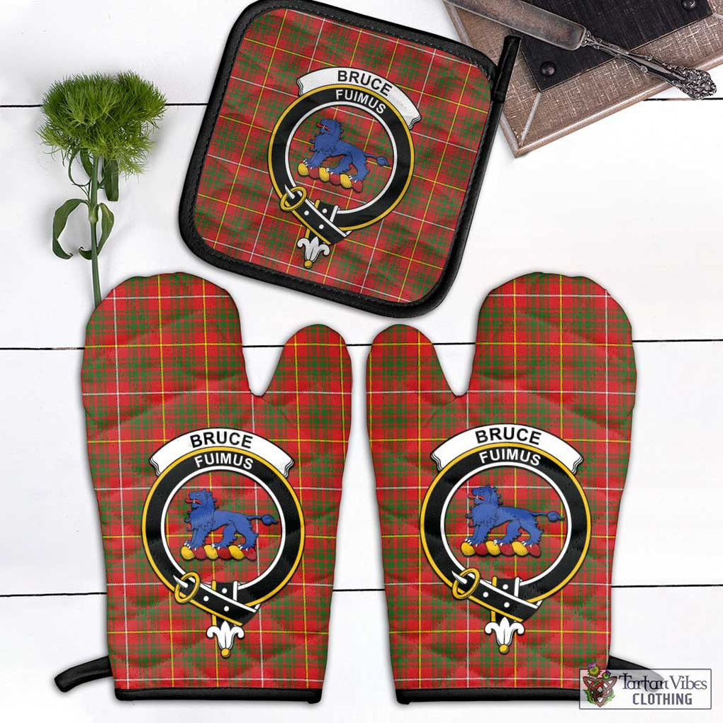 Bruce Modern Tartan Combo Oven Mitt & Pot-Holder with Family Crest Combo 1 Oven Mitt & 1 Pot-Holder Black - Tartan Vibes Clothing