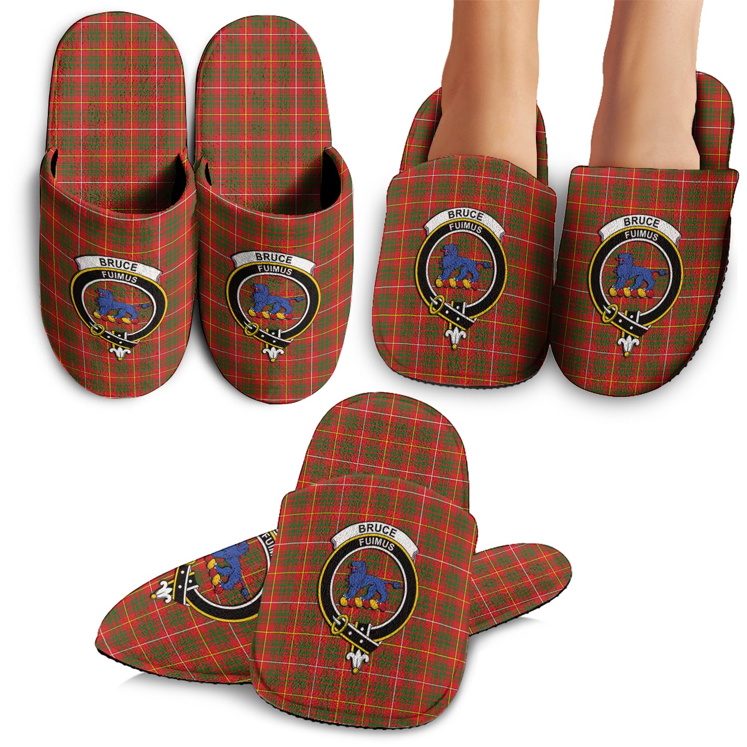 Bruce Modern Tartan Home Slippers with Family Crest - Tartanvibesclothing