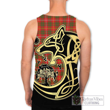 Bruce Modern Tartan Men's Tank Top with Family Crest Celtic Wolf Style