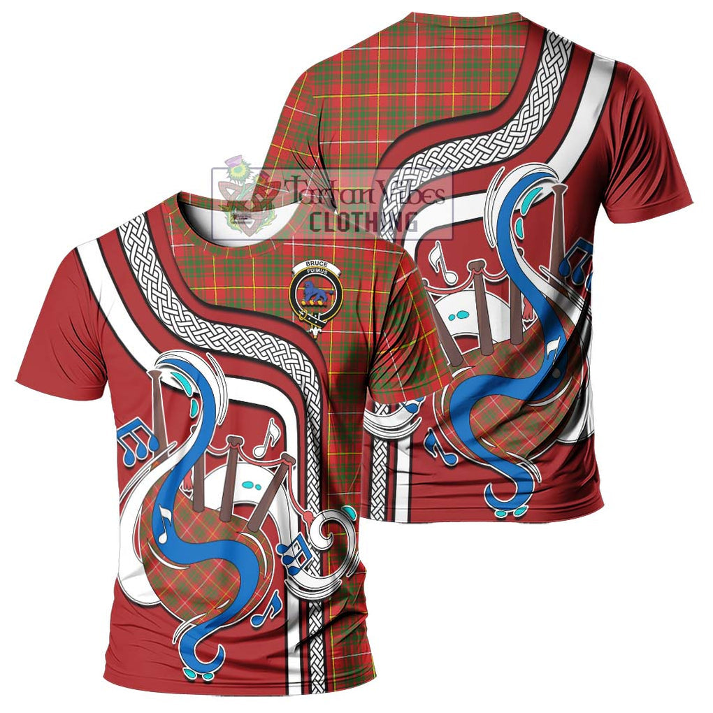 Bruce Modern Tartan T-Shirt with Epic Bagpipe Style - Tartanvibesclothing Shop