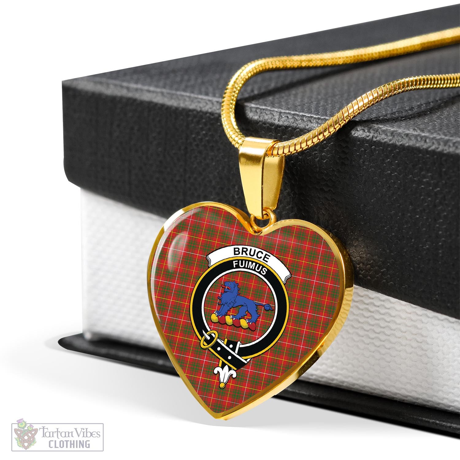 Tartan Vibes Clothing Bruce Modern Tartan Heart Necklace with Family Crest