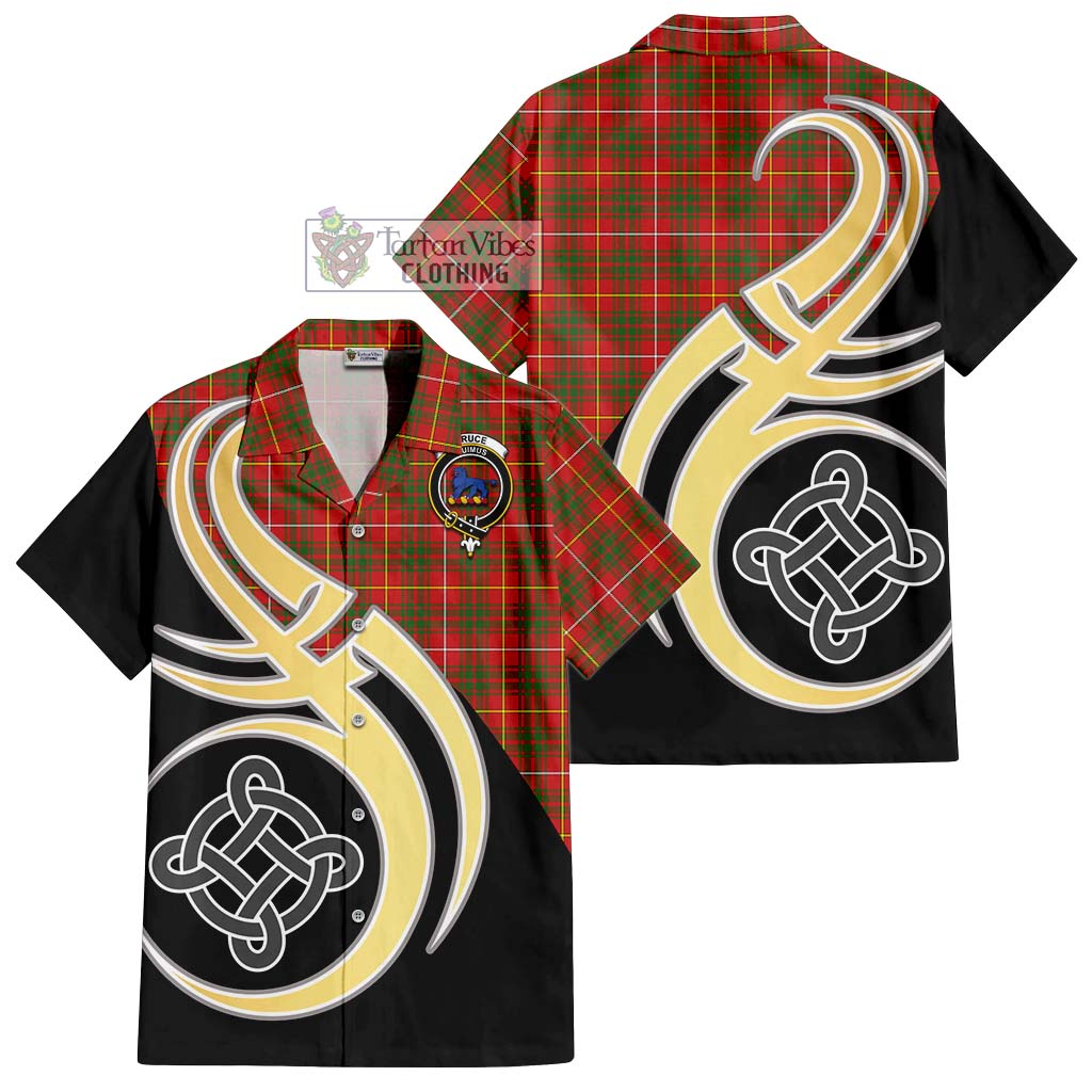 Bruce Modern Tartan Short Sleeve Button Shirt with Family Crest and Celtic Symbol Style - Tartan Vibes Clothing