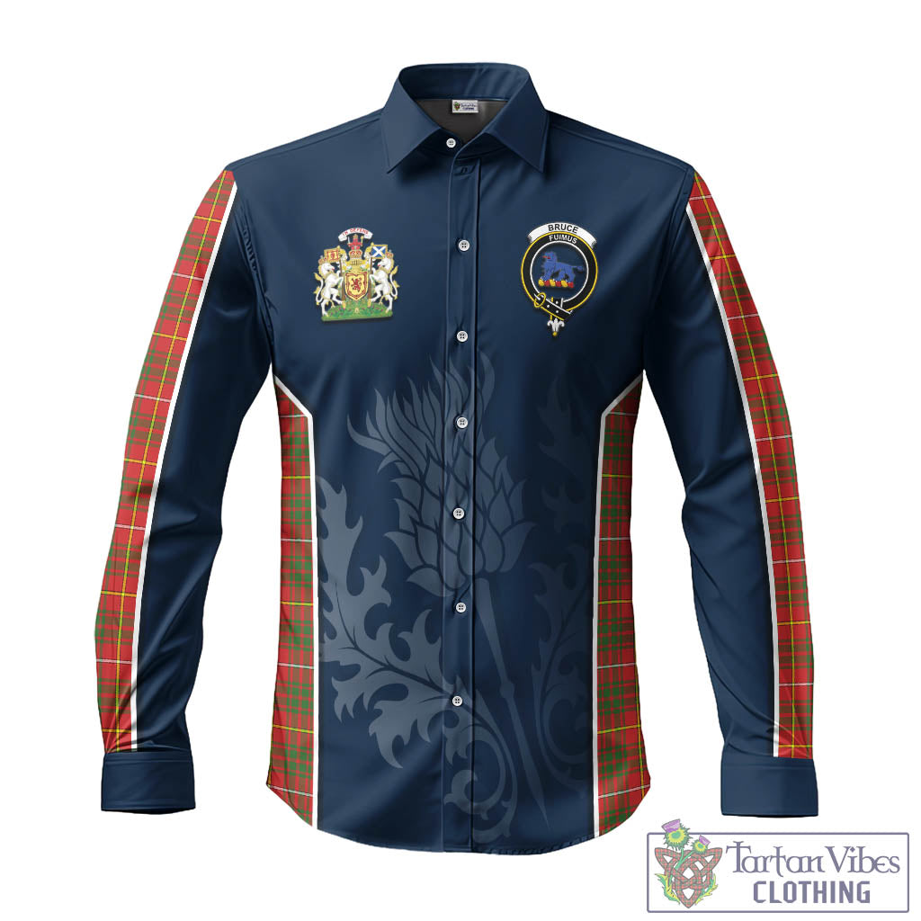 Tartan Vibes Clothing Bruce Modern Tartan Long Sleeve Button Up Shirt with Family Crest and Scottish Thistle Vibes Sport Style