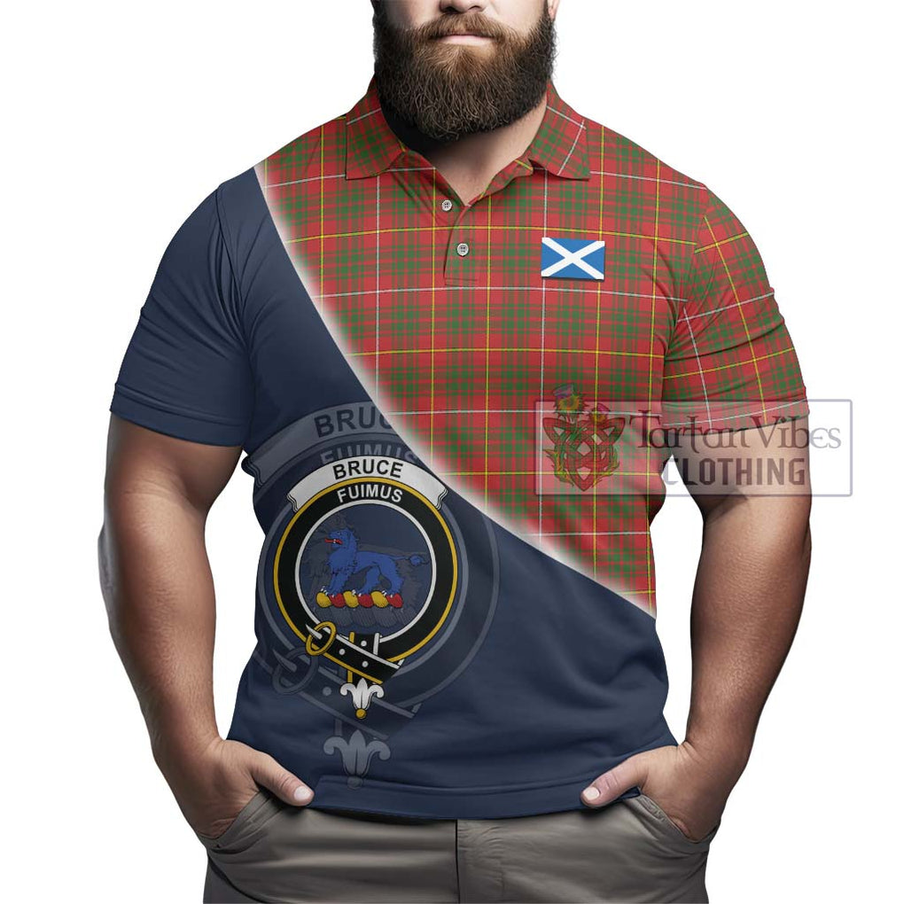 Bruce Modern Tartan Polo Shirt with Personalised National Flag and Family Crest Half Style - Tartanvibesclothing Shop