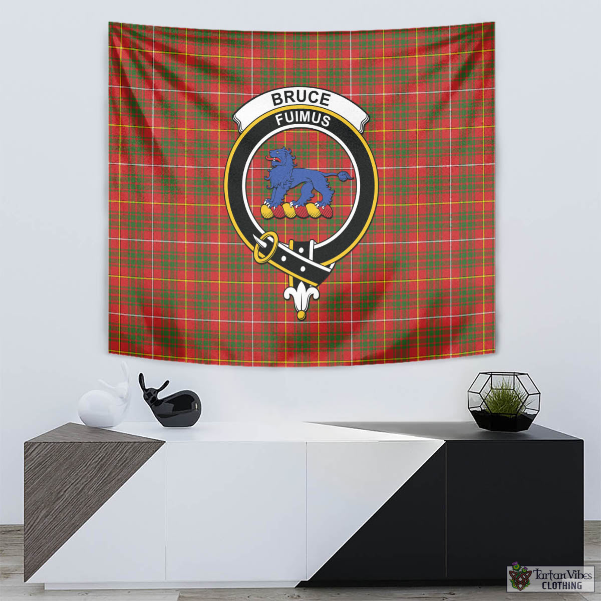 Tartan Vibes Clothing Bruce Modern Tartan Tapestry Wall Hanging and Home Decor for Room with Family Crest