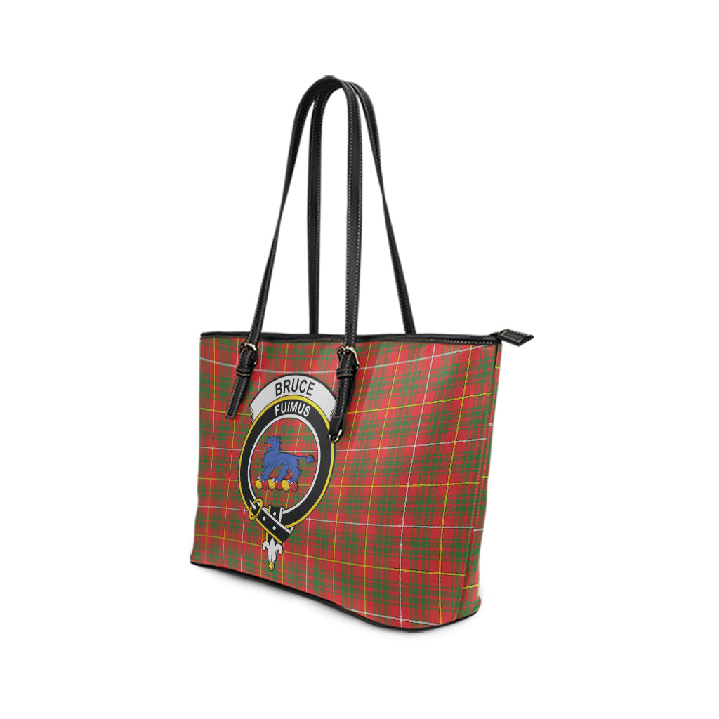 Bruce Modern Tartan Leather Tote Bag with Family Crest - Tartanvibesclothing