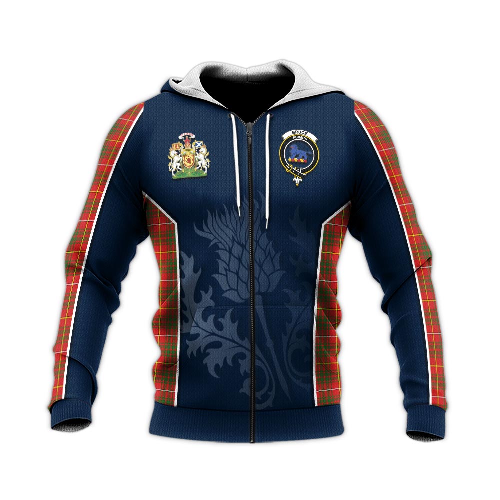 Tartan Vibes Clothing Bruce Modern Tartan Knitted Hoodie with Family Crest and Scottish Thistle Vibes Sport Style