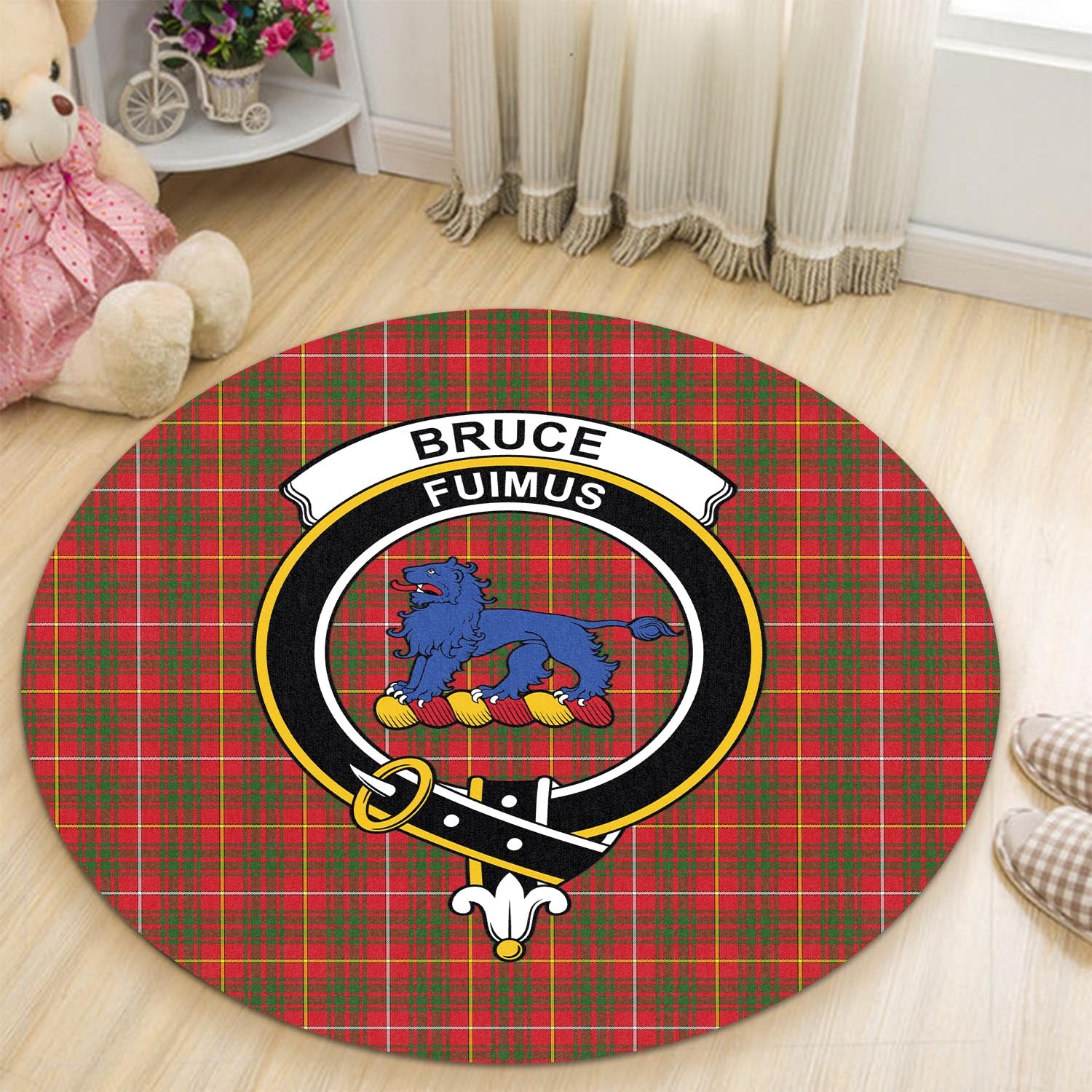 Bruce Modern Tartan Round Rug with Family Crest - Tartanvibesclothing