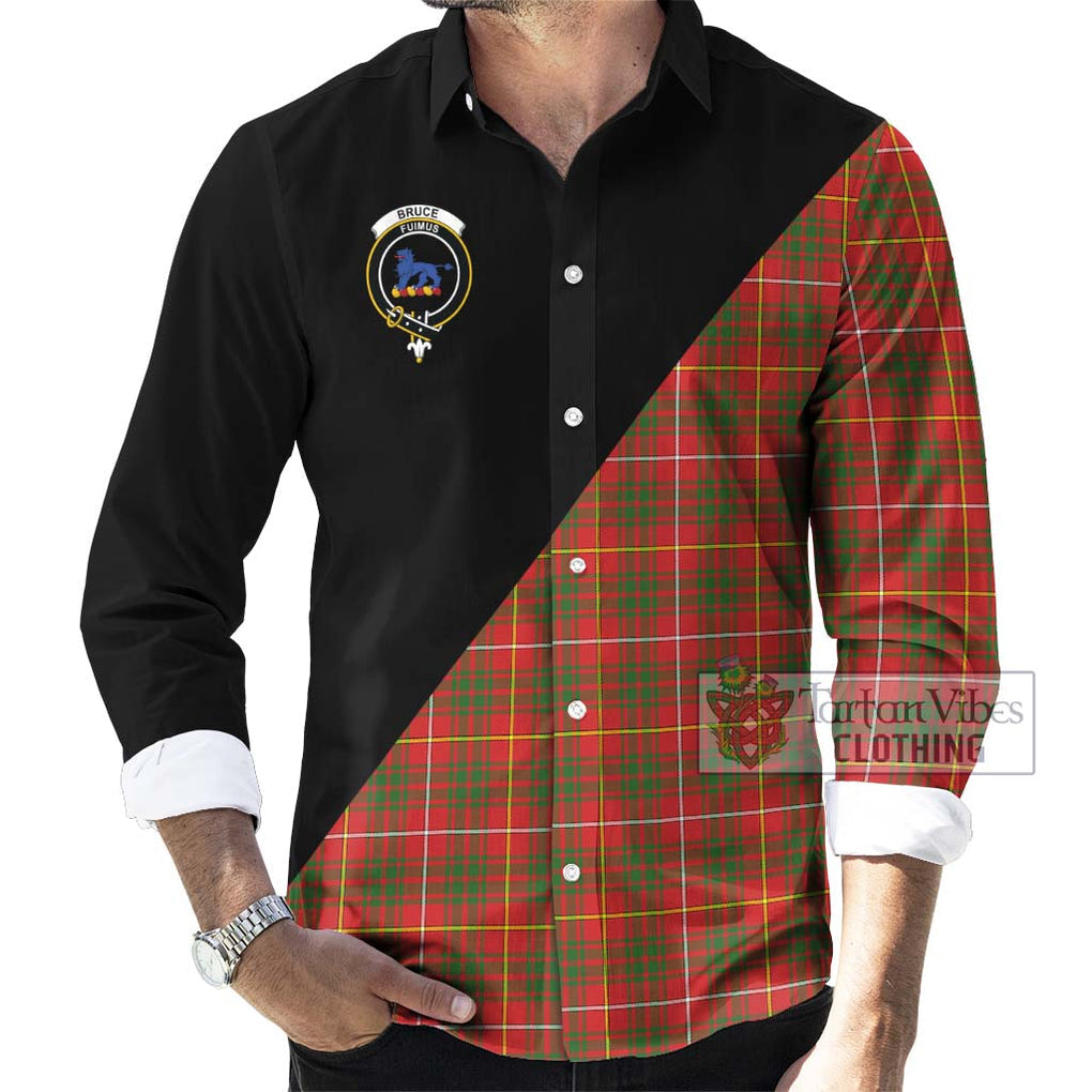 Bruce Modern Tartan Long Sleeve Button Shirt with Family Crest and Military Logo Style - Tartanvibesclothing Shop