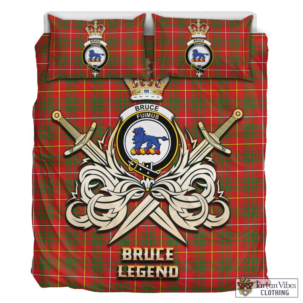 Tartan Vibes Clothing Bruce Modern Tartan Bedding Set with Clan Crest and the Golden Sword of Courageous Legacy