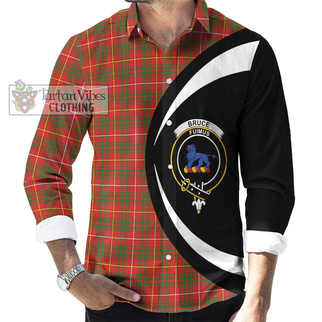 Bruce Modern Tartan Long Sleeve Button Up with Family Crest Circle Style - Tartan Vibes Clothing