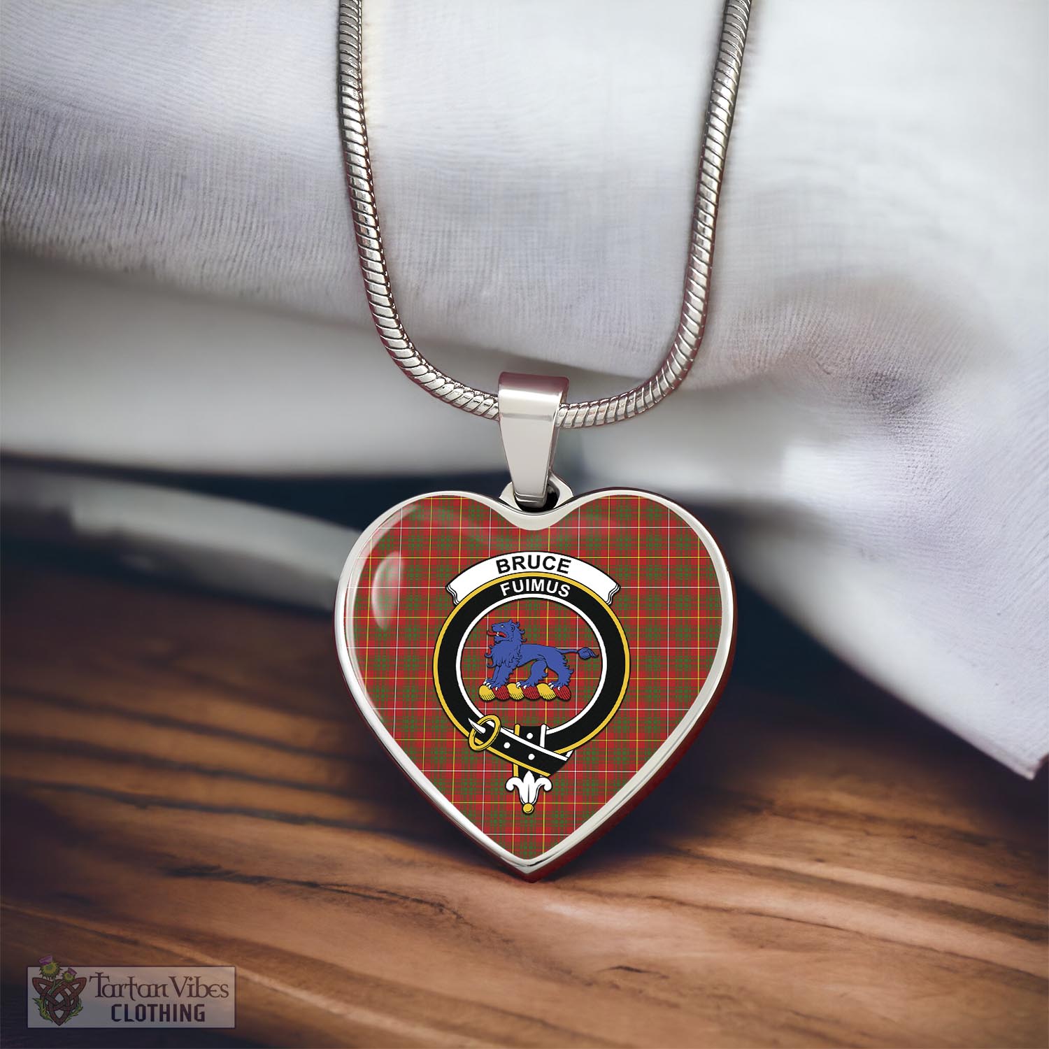 Tartan Vibes Clothing Bruce Modern Tartan Heart Necklace with Family Crest