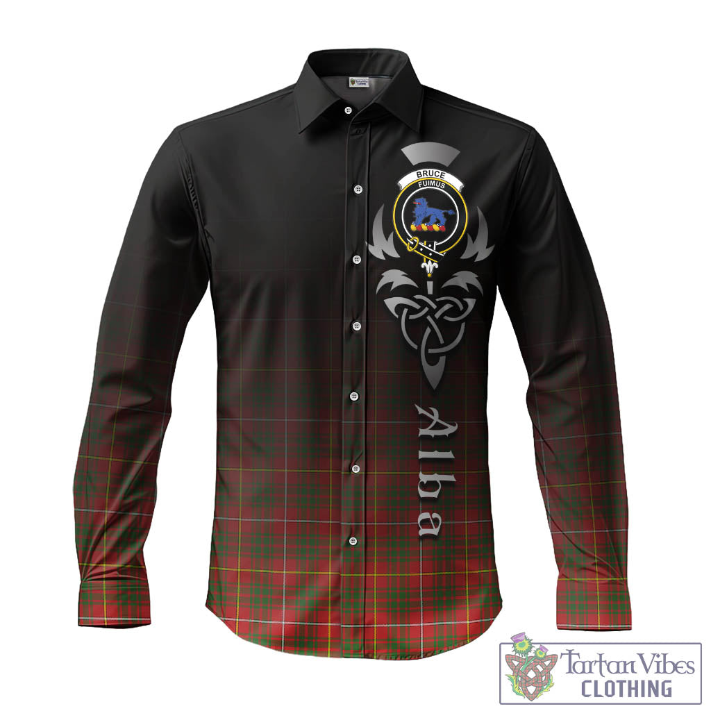 Tartan Vibes Clothing Bruce Modern Tartan Long Sleeve Button Up Featuring Alba Gu Brath Family Crest Celtic Inspired