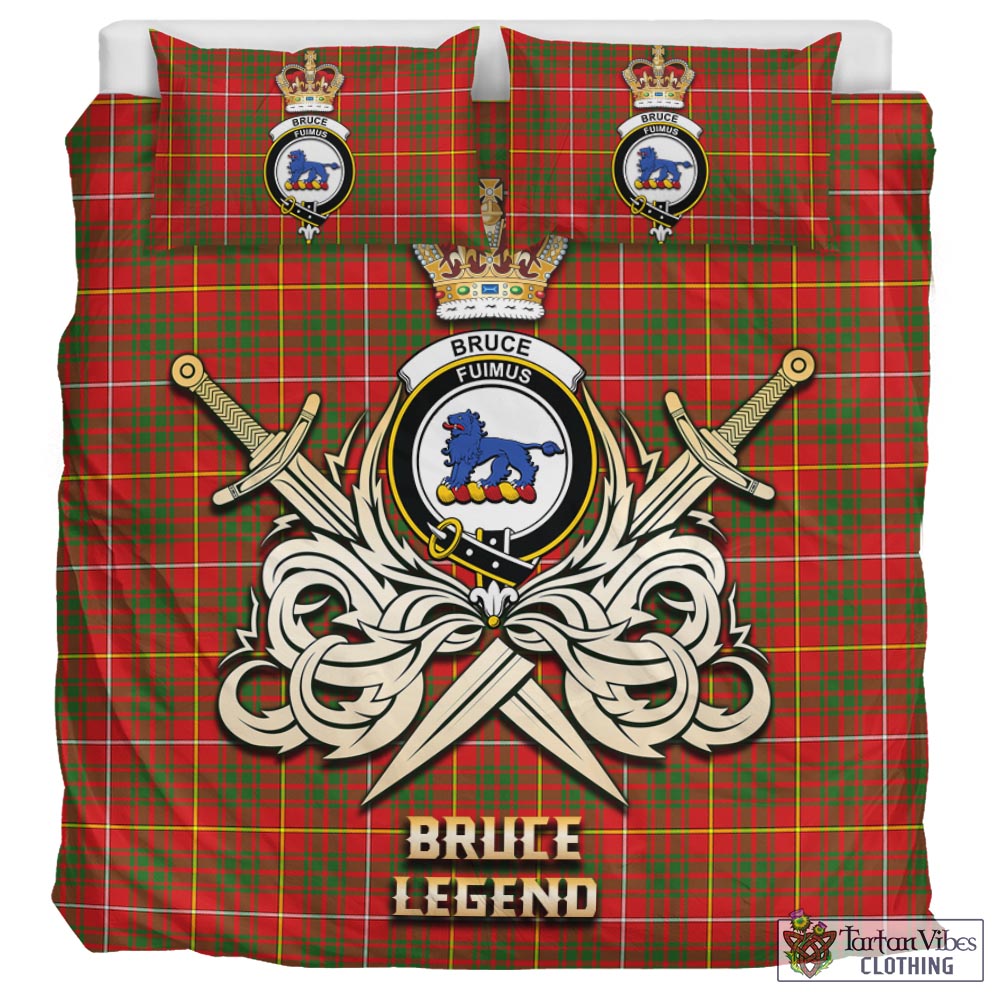 Tartan Vibes Clothing Bruce Modern Tartan Bedding Set with Clan Crest and the Golden Sword of Courageous Legacy