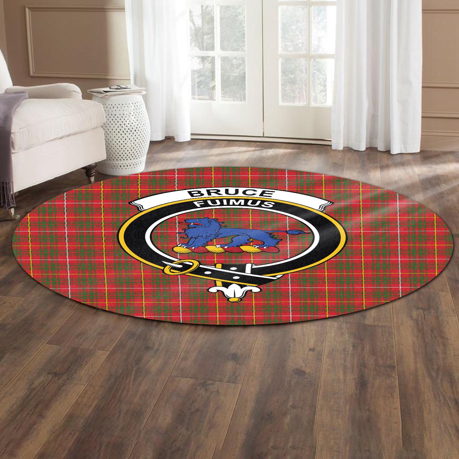 Bruce Modern Tartan Round Rug with Family Crest - Tartanvibesclothing