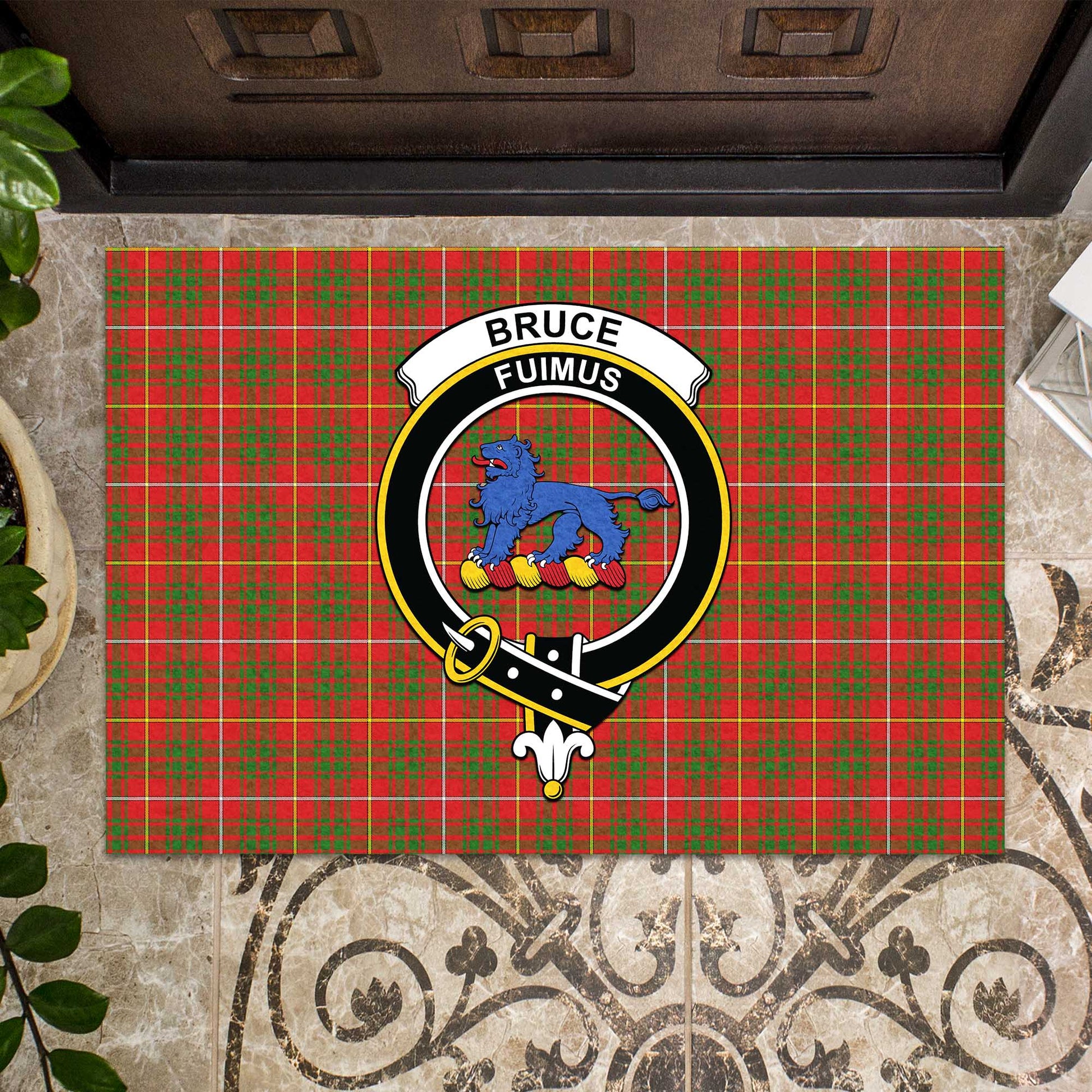 Bruce Modern Tartan Door Mat with Family Crest - Tartanvibesclothing