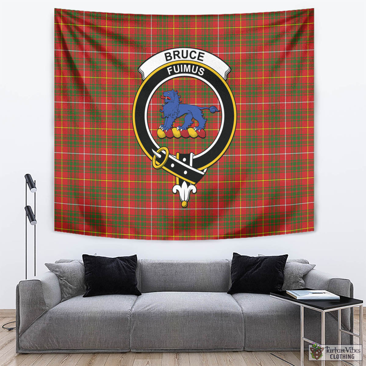 Tartan Vibes Clothing Bruce Modern Tartan Tapestry Wall Hanging and Home Decor for Room with Family Crest