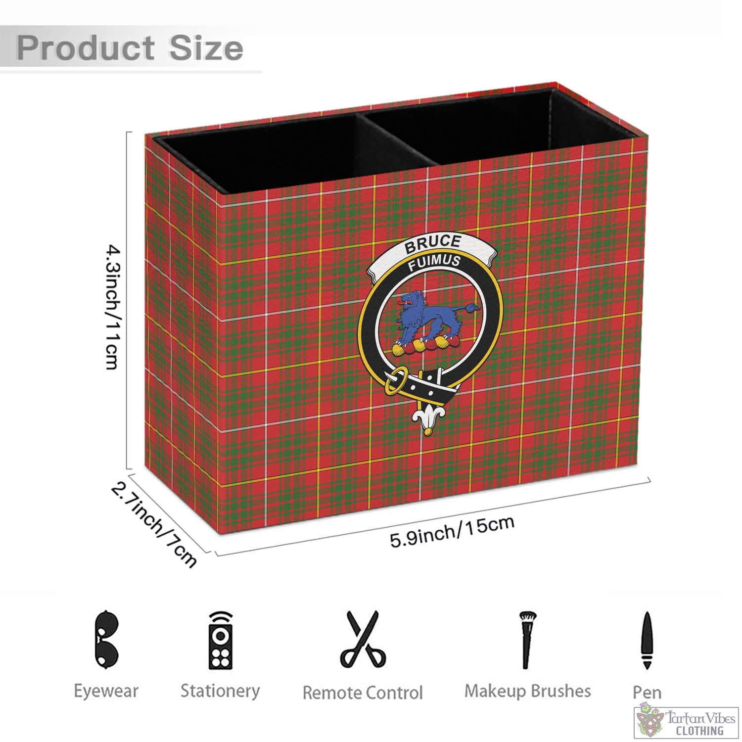 Tartan Vibes Clothing Bruce Modern Tartan Pen Holder with Family Crest