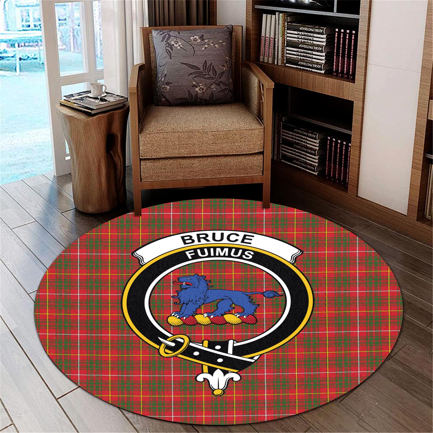 Bruce Modern Tartan Round Rug with Family Crest - Tartanvibesclothing