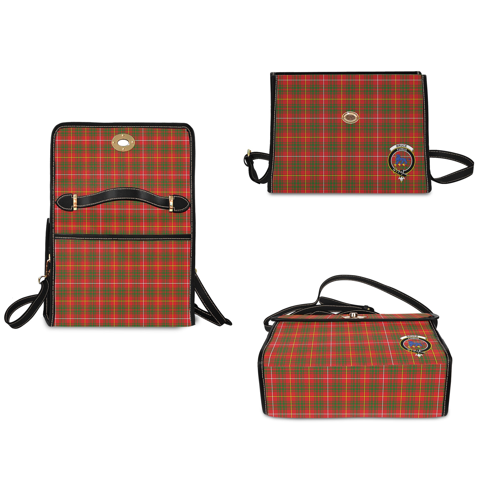 Bruce Modern Tartan Leather Strap Waterproof Canvas Bag with Family Crest - Tartanvibesclothing