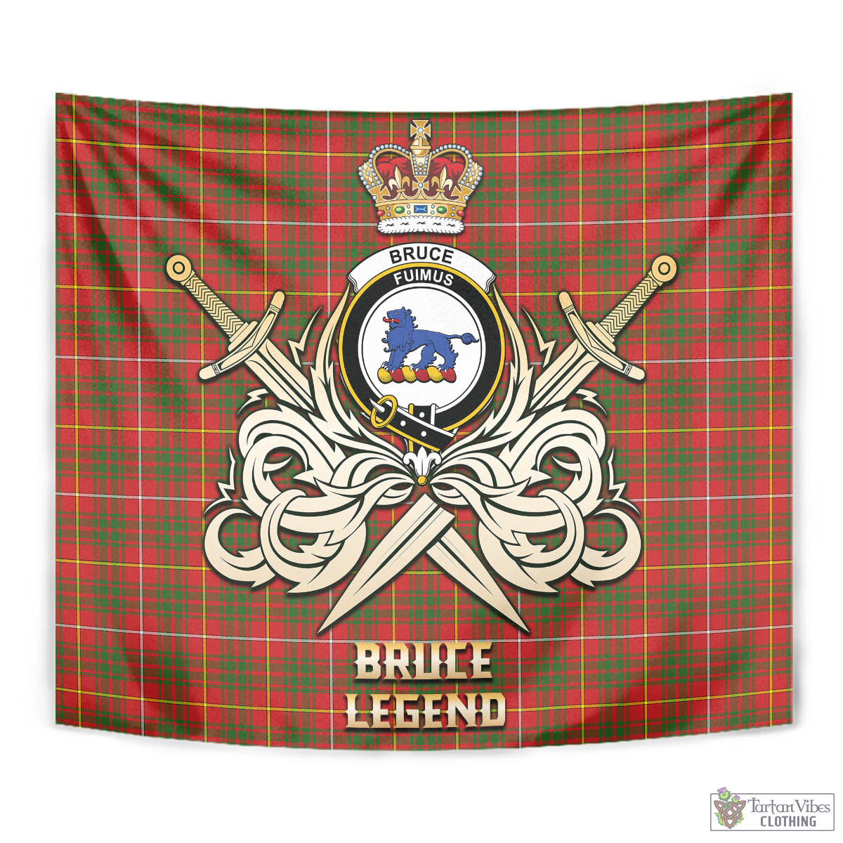 Tartan Vibes Clothing Bruce Modern Tartan Tapestry with Clan Crest and the Golden Sword of Courageous Legacy