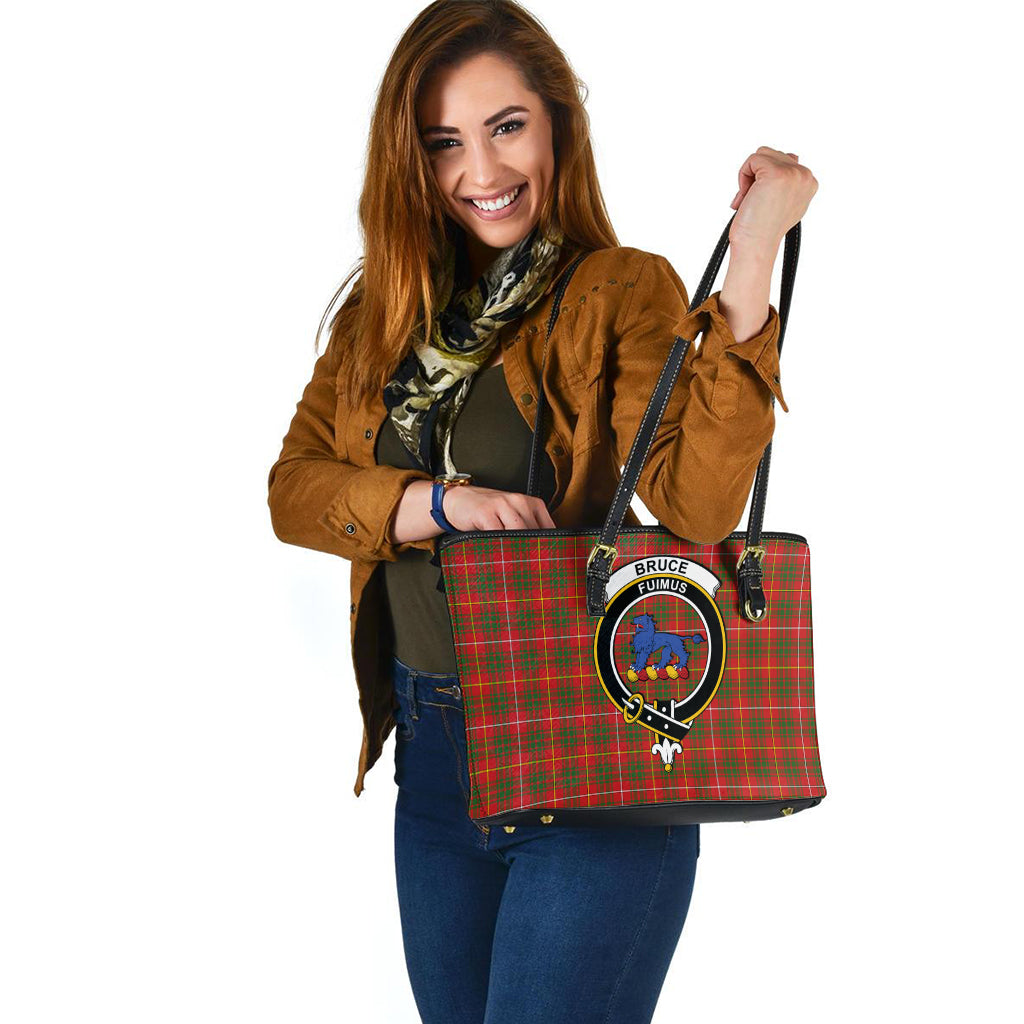 Bruce Modern Tartan Leather Tote Bag with Family Crest - Tartanvibesclothing