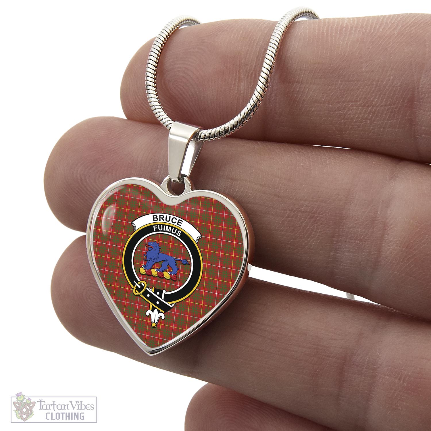 Tartan Vibes Clothing Bruce Modern Tartan Heart Necklace with Family Crest