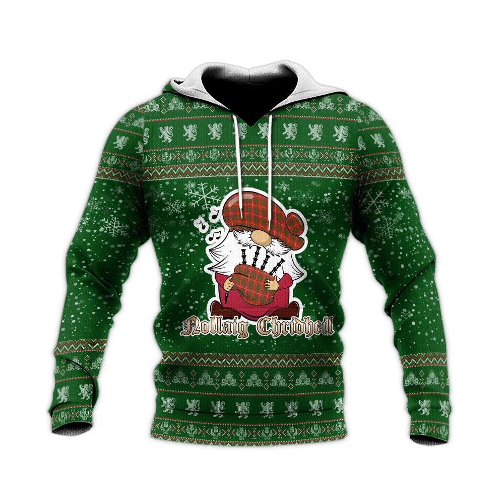 Bruce Modern Clan Christmas Knitted Hoodie with Funny Gnome Playing Bagpipes - Tartanvibesclothing