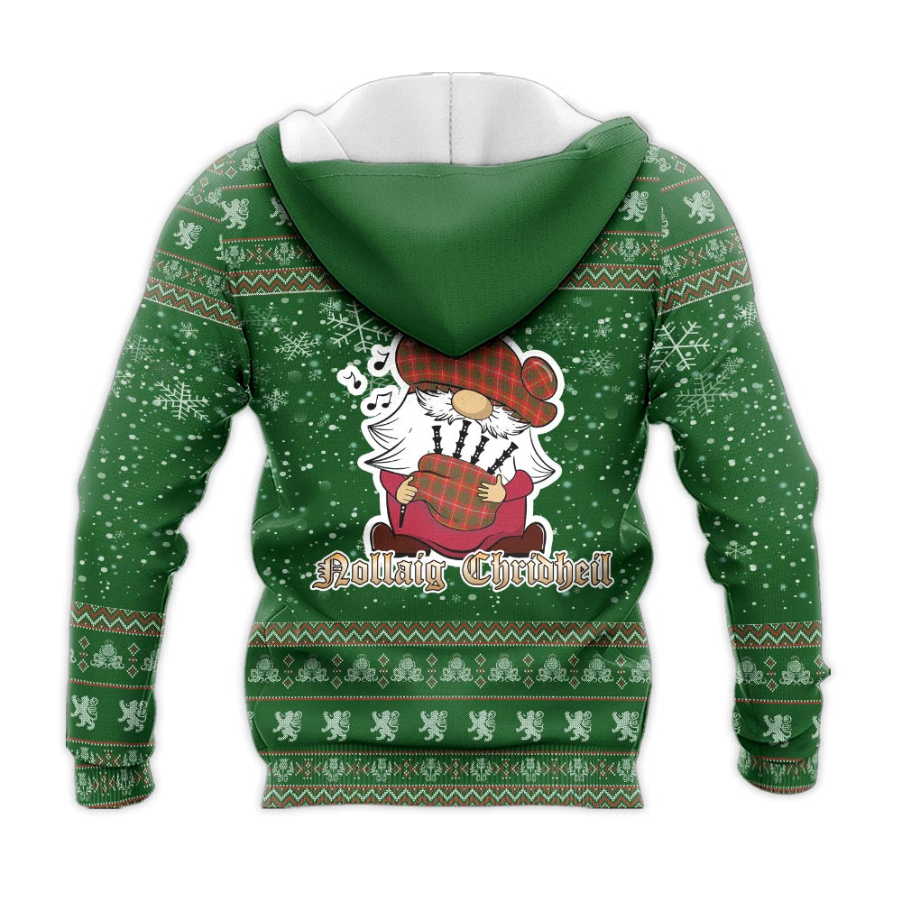 Bruce Modern Clan Christmas Knitted Hoodie with Funny Gnome Playing Bagpipes - Tartanvibesclothing