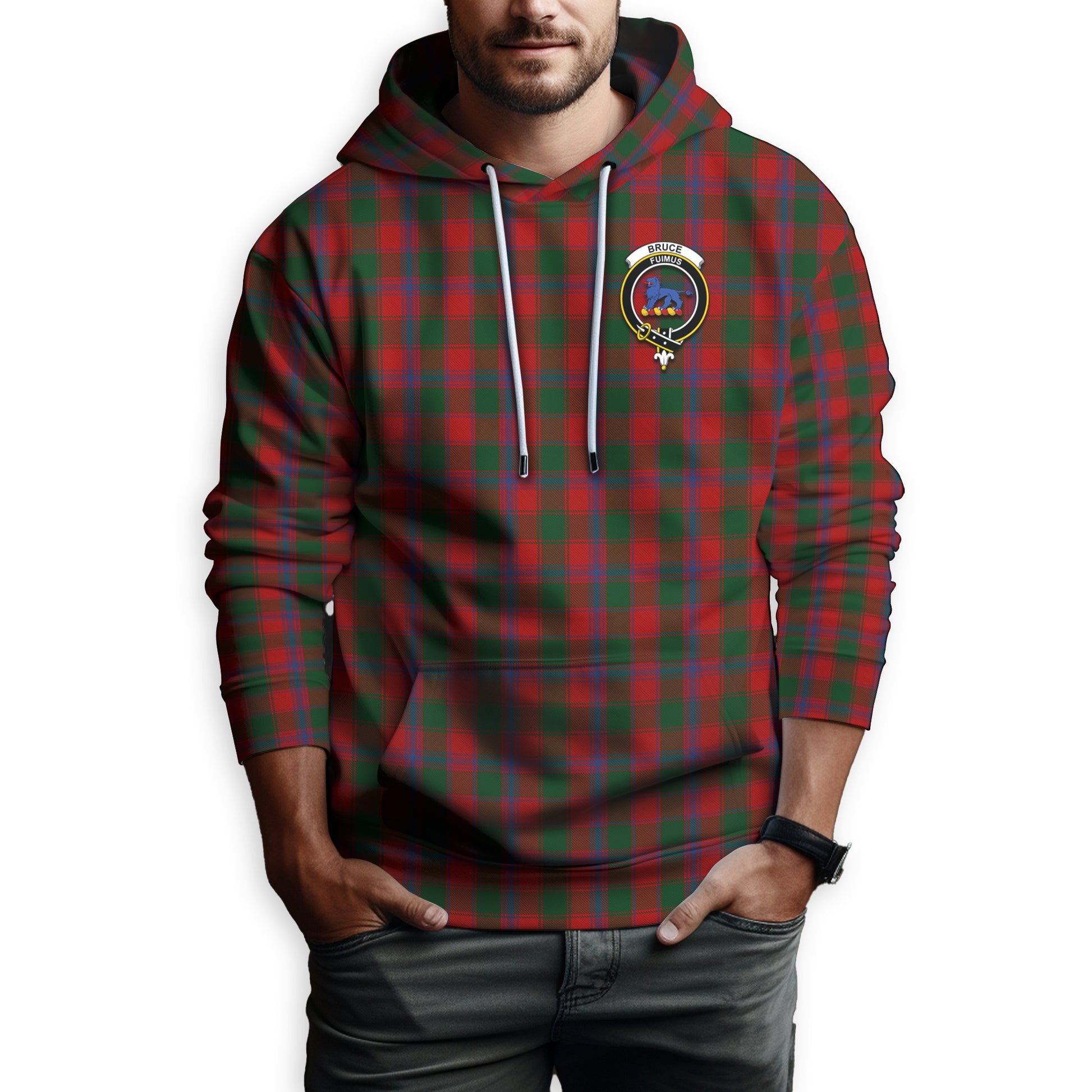 Bruce Old Tartan Hoodie with Family Crest - Tartanvibesclothing