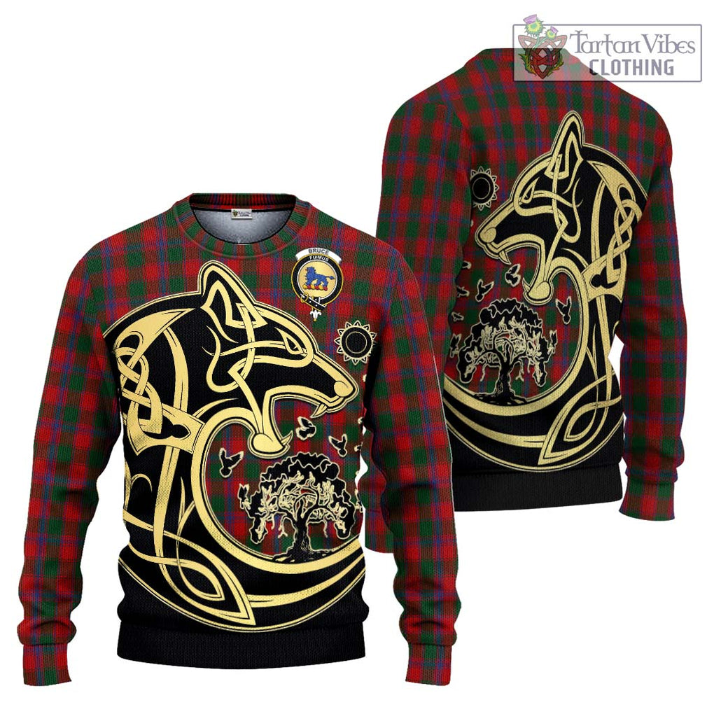 Bruce Old Tartan Knitted Sweater with Family Crest Celtic Wolf Style Unisex - Tartan Vibes Clothing