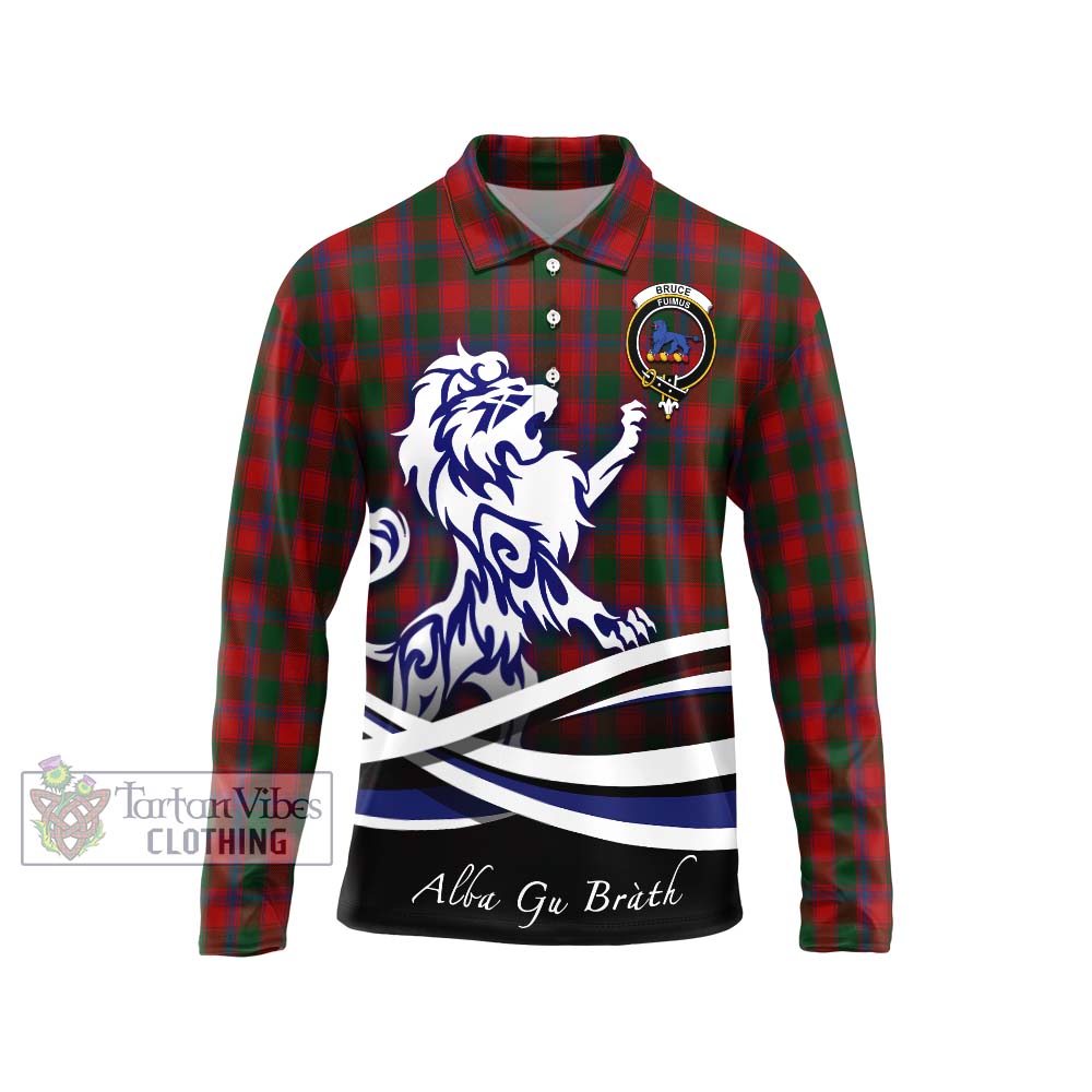 Bruce Old Tartan Long Sleeve Polo Shirt with Alba Gu Brath Regal Lion Emblem Unisex - Tartanvibesclothing Shop