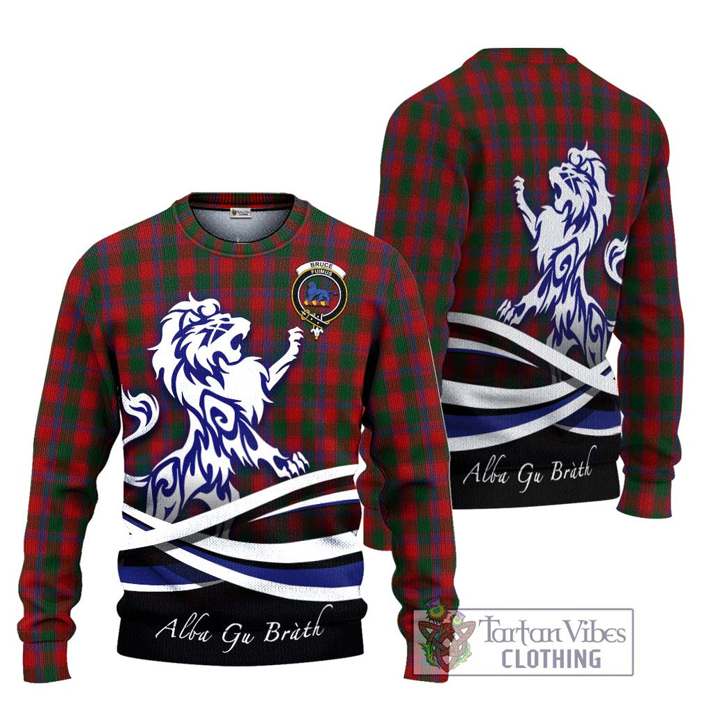 Bruce Old Tartan Knitted Sweater with Alba Gu Brath Regal Lion Emblem Unisex - Tartanvibesclothing Shop