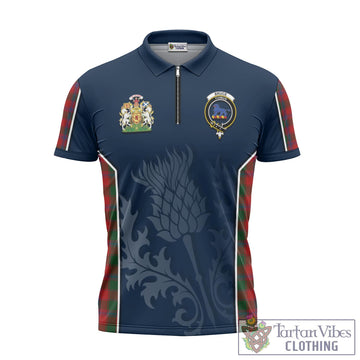 Bruce Old Tartan Zipper Polo Shirt with Family Crest and Scottish Thistle Vibes Sport Style