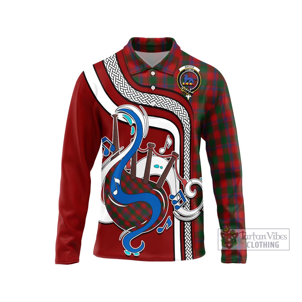 Tartan Vibes Clothing Bruce Old Tartan Long Sleeve Polo Shirt with Epic Bagpipe Style