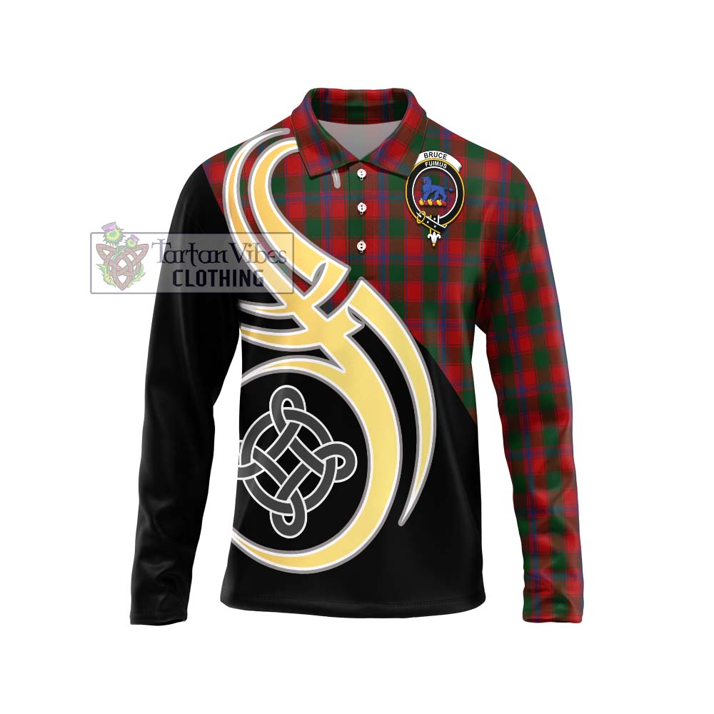 Bruce Old Tartan Long Sleeve Polo Shirt with Family Crest and Celtic Symbol Style Unisex - Tartan Vibes Clothing