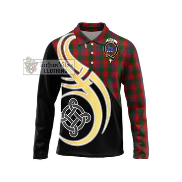 Bruce Old Tartan Long Sleeve Polo Shirt with Family Crest and Celtic Symbol Style