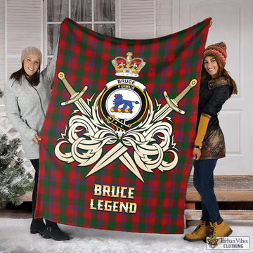 Bruce Old Tartan Blanket with Clan Crest and the Golden Sword of Courageous Legacy