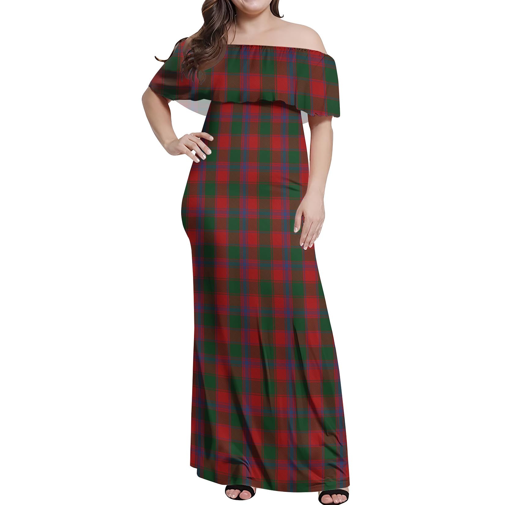 Bruce Old Tartan Off Shoulder Long Dress Women's Dress - Tartanvibesclothing