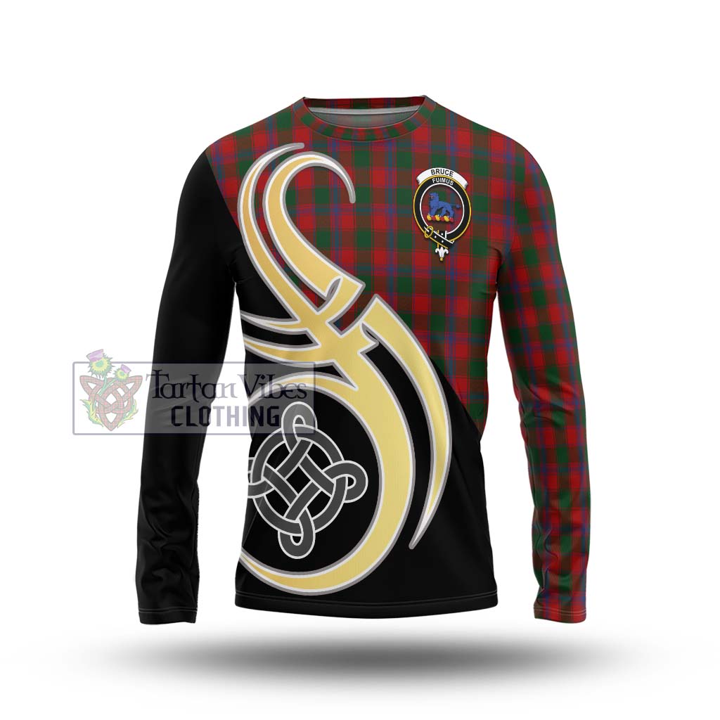 Bruce Old Tartan Long Sleeve T-Shirt with Family Crest and Celtic Symbol Style Unisex - Tartan Vibes Clothing