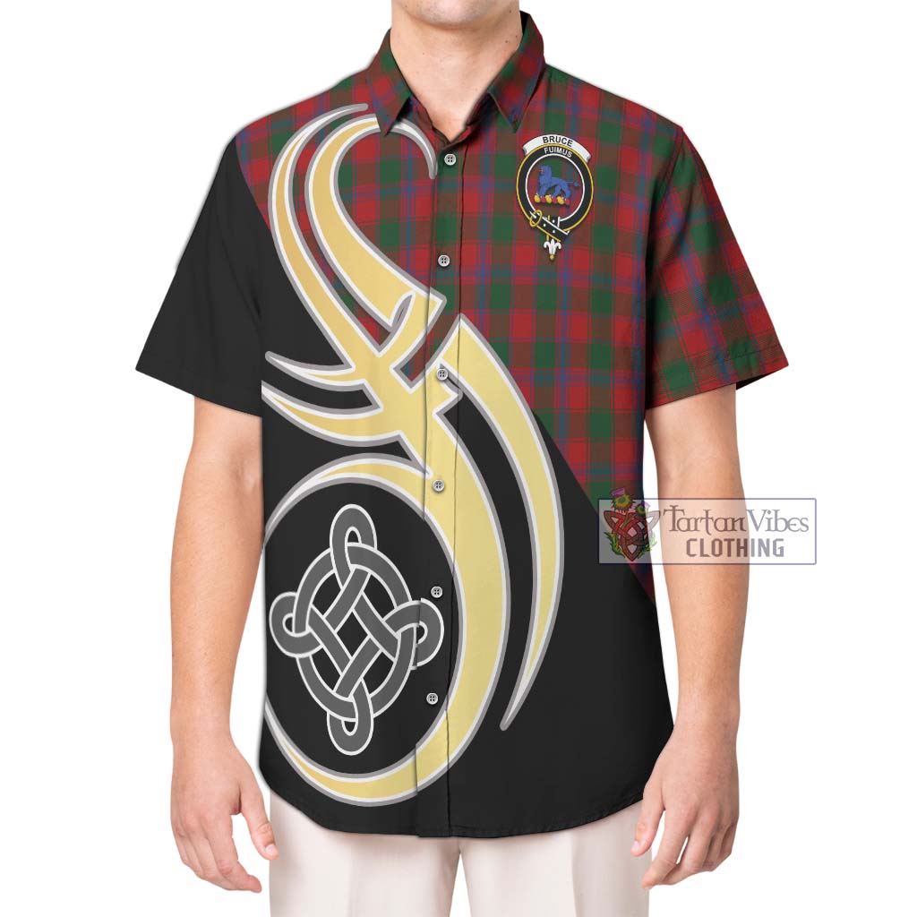 Bruce Old Tartan Short Sleeve Button Shirt with Family Crest and Celtic Symbol Style Kid - Tartan Vibes Clothing