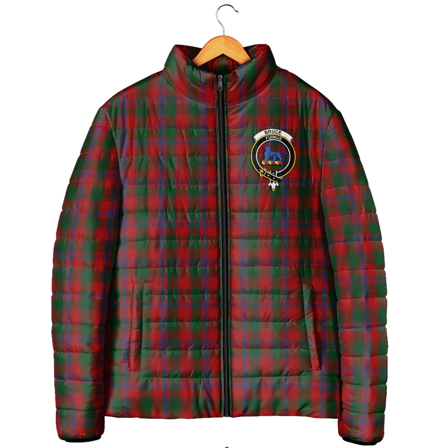 Bruce Old Tartan Padded Jacket with Family Crest Men's Padded Jacket - Tartan Vibes Clothing