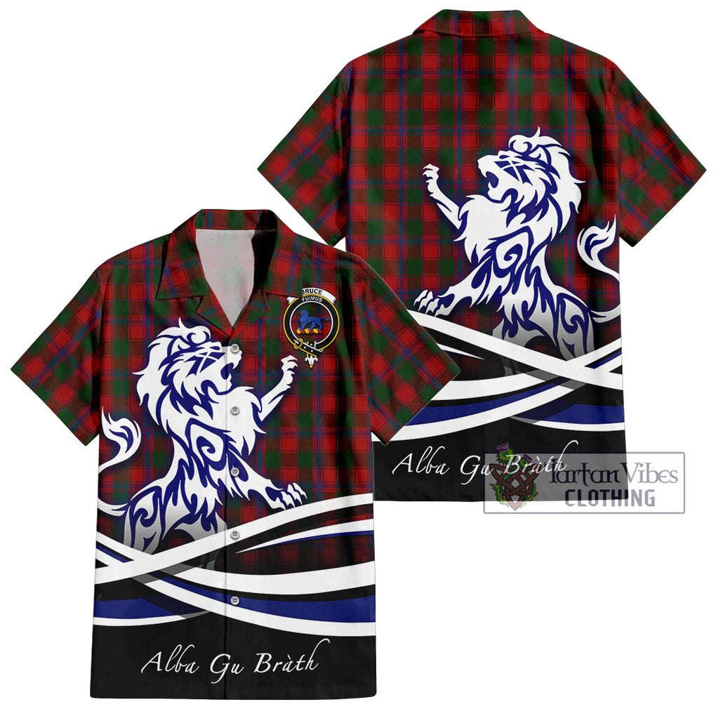 Bruce Old Tartan Short Sleeve Button Shirt with Alba Gu Brath Regal Lion Emblem Kid - Tartanvibesclothing Shop