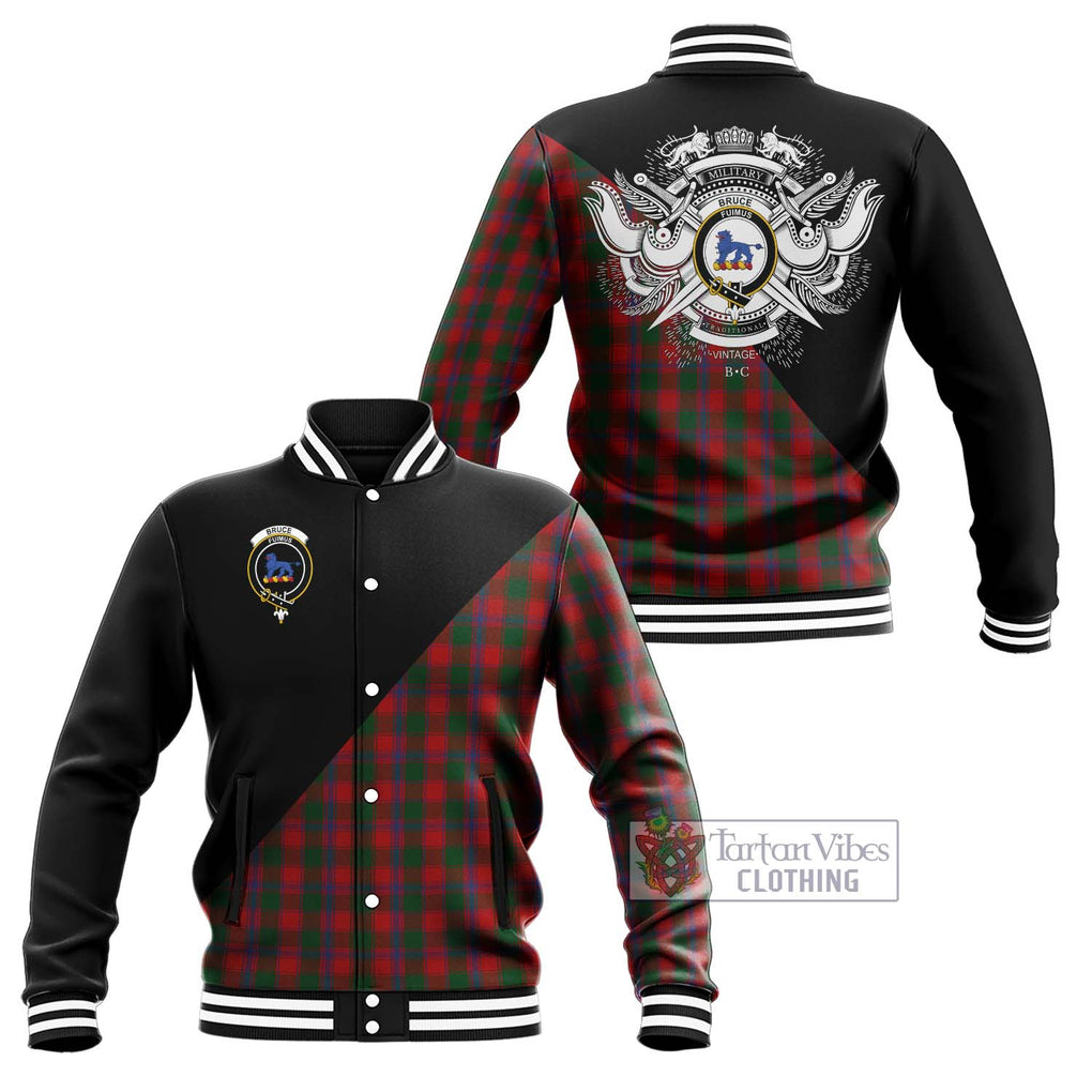 Bruce Old Tartan Baseball Jacket with Family Crest and Military Logo Style Unisex - Tartanvibesclothing Shop