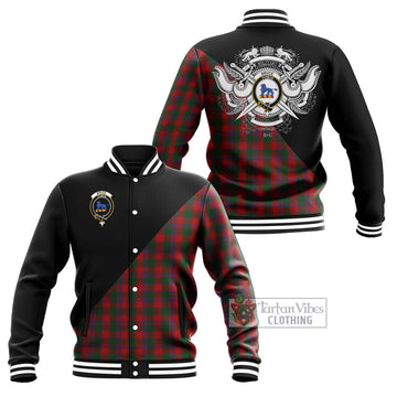 Bruce Old Tartan Baseball Jacket with Family Crest and Military Logo Style