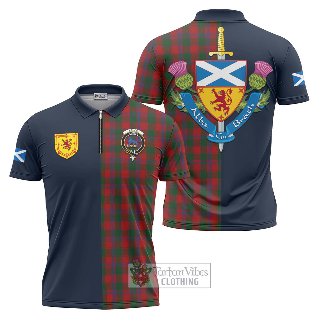 Tartan Vibes Clothing Bruce Old Tartan Zipper Polo Shirt with Scottish Lion Royal Arm Half Style