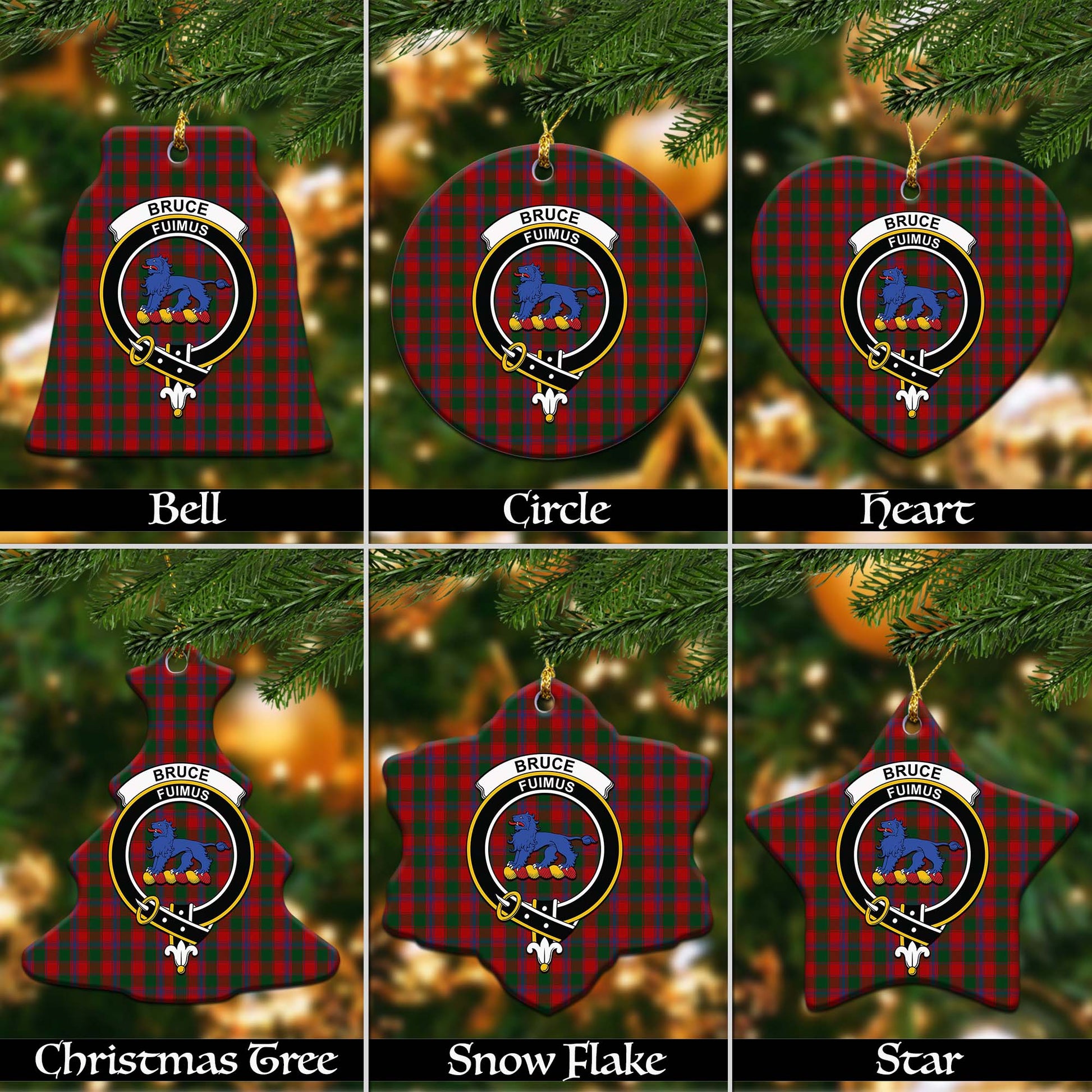 Bruce Old Tartan Christmas Ornaments with Family Crest Ceramic Bell Pack 1: ornament * 1 piece - Tartanvibesclothing